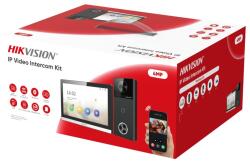 Hikvision Kit videointerfon IP Hikvision DS-KIS610-P, 4MP, unghi vizual 150°, control 2 yale, multiple metode de deblocare: card/Bluetooth/Hik-Connect/statie interioara, inregistrare/video playback, PoE, includ