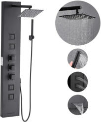 VEVOR Termosztátos fekete zuhanypanel 124 cm szálcsiszolt rozsdamentes zuhanyoszlop esőztetővel 4 masszázsfúvókával (FTES4CS1MSDPIX62O001V0)