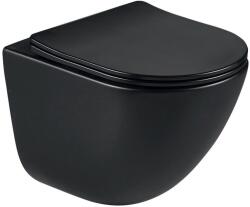Erga Lily+, fali WC-csésze 490x370x365mm, Tornado 2 perem nélküli + lassú záródású WC-ülőke, matt fekete, ERG-V03-LILY-TO2-BK (ERG-V03-LILY-TO2-BK)