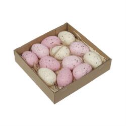  Dekoráció tojás akasztós műanyag 4cm rózsaszín, krém 12db/csomag