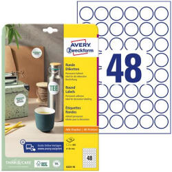 AVERY Etikett, univerzális, 30 mm, kör, AVERY ZWECKFORM, 480 etikett/csomag (6223-10)