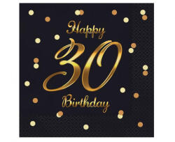 GoDan Happy Birthday 30 B&C Black-Gold szalvéta 20 db-os 33x33 cm MLG165210 (MLG165210)