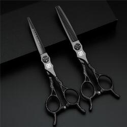 Hajvágó és Ritkító olló -Szett- 6.0 Japán Samurai Black 440C Siccors