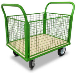  K9 kézikocsi fa platóval, 400 kg teherbírással, festett oldalrácsokkal (K9)