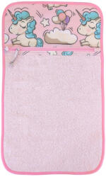  Aztadejó rózsaszín unikornisos kéztörlő cipzáras zsebbel - 30×50 cm (AKU)
