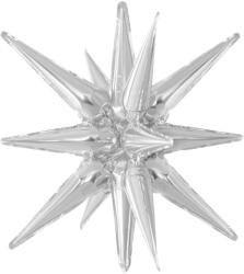 PartyPal Egyszínű csillag fólia lufi 3D 16" 40 cm Ezüst csillag, csak levegővel tölthető (LUFI741128)