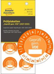 Avery Zweckform Avery időjárásálló öntapadó plakett Vinyl "Geprüft gem. VDE" 2027-2032 év Ø 30 mm - narancssárga (6984-2027)