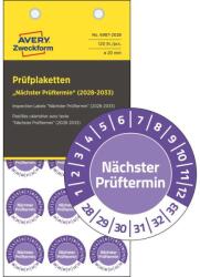 Avery-Zweckform Avery időjárásálló öntapadó plakett Vinyl "Nächster Prüftermin" 2028-2033 Ø 20 mm - lila (6987-2028)