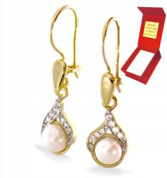 Deem Arany Lógós Fülbevaló Gyöngyökkel 585 Fehér Arany