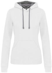 Kariban Női pulóver kontrasztos bélésű kapucnival, Kariban KA465, White/Fine Grey-S (ka465wh-fg-s)