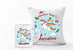 agmART Karácsonyi Párna És Bögre szett Ajándék Gyerekeknek névnyomtatással