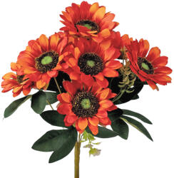 Valex Decor Napraforgó selyemvirág csokor, 9 fejes, 40cm magas, virágfej átmérő: 8cm - Sötét narancssárga (LD062-04)