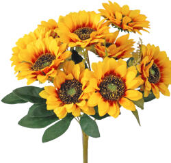 Valex Decor Napraforgó selyemvirág csokor, 9 fejes, 40cm magas, virágfej átmérő: 8cm - Citromsárga (LD062-02)