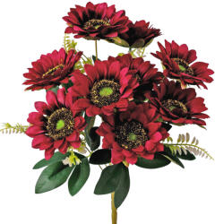 Valex Decor Napraforgó selyemvirág csokor, 9 fejes, 40cm magas, virágfej átmérő: 8cm - Bordó (LD062-05)