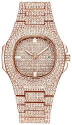 QUARTZ Ceas dama Square Full Crystals, cu data - rose golden + cutie cadou Ceas