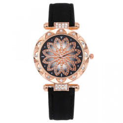 QUARTZ Ceas dama Stylish Flower & Crystals, negru Ceas