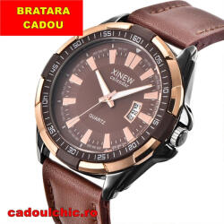XINEW Ceas barbatesc ieftin masiv Xinew Time Master - brown + Cutie cadou Ceas