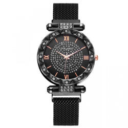 OK TIME Ceas dama Wonderful Crystals, bratara magnetica, negru Ceas