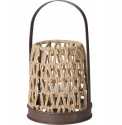 Home Styling Collection Fonott Lampion Bézs Fogantyúval, Üveg Gyertyatartóval (HZ1954010)