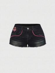 Romwe Sötétkék Farmer Rövidnadrág Hímzéssel (1XL) (609135)