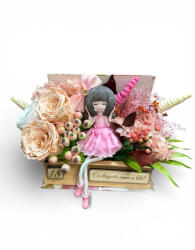 Eventissimi® Aranjament flori in carte , personalizabil , cu licheni, trandafiri, hortensie si plante naturale criogenate si stabilizate (AF-090)