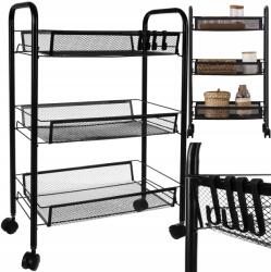 Ruhhy Gurulós mobil könyvespolc Konyhai kocsi 3 polc Fekete szekrény Konyhai polc (00024749)