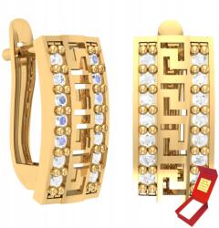 Deem Arany Fülbevaló Görög Mintával, Cirkónia Kövekkel, 585 Arany