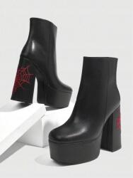 Shein IC87305 Shein Magassarkú Cipő Fekete Hímzéssel (1) 38 (sx2408304008035549)