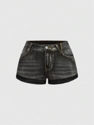 Romwe Fekete Hímzett Farmer Rövidnadrág (1XL) (609502)