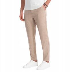 Ombre Klasszikus szabású férfi homokszínű kockás nadrág V2 OM-PACP-0187 L