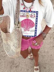 Shein Fehér Nyomott Mintás Póló (1XL) (608895)