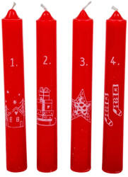  Karácsonyi mintás adventi gyertya - piros, 16 cm, 4 db/csomag