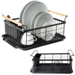 Artemis XXL fém edényszárító, fekete, 42, 5x29, 5x19cm, evőeszköztartóval és fa fogantyúkkal (VD-150623)