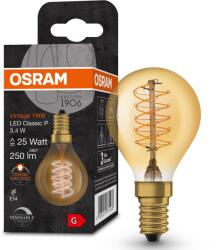 OSRAM 1906 Globe P25 vintage LED izzó, Dimmelhető, E14, 3.4W (25W), 250 lm, 2200K, Arany