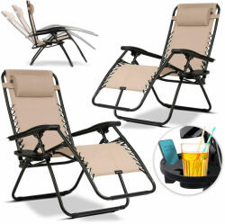 ChillWell Összecsukható kerti nyugágy párnával chillwell sofotel 2 darabos készlet bézs színben