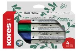 Kores Tábla- és flipchart marker készlet, 3 mm, kúpos, KORES "ECO K-Marker XW1", 4 különböző szín (20724) - patronbolt