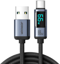 JOYROOM Prism Series A16 USB-C / USB-A kábel 66W 1, 2m LED kijelzővel - Fekete (S-AC066A16)