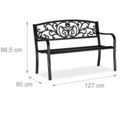 Relaxdays Díszes kerti pad 2 személyes fekete 10026114