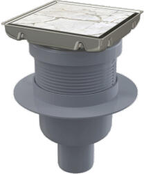 Alcadrain ALCA padlóösszefolyó 130x130mm, függőleges csatlakozás 50mm, kétoldalas rozsdamentes rács, vizes bűzzár (APV240) (APV240)