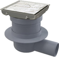 Alcadrain ALCA padlóösszefolyó 130x130mm, vízszintes csatlakozás 50mm, kétoldalas rozsdamentes rács, vizes bűzzár (APV140) (APV140)
