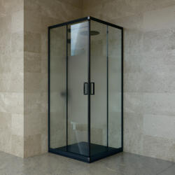 Welland SQ-9090 zuhanykabin elhúzható ajtóval - 90 x 90 cm - fekete profil / átlátszó + tejüveg
