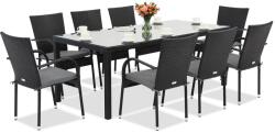 Garden Point Milan technorattan kerti bútor 8 fő részére nagy Garden Point asztallal fekete (GAP1072)