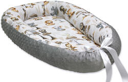 Scamp kétoldalas minky-pamut babafészek - Szürke szafari állatok