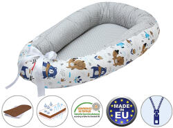 Scamp kétoldalas, kifordítható kókuszbetétes babafészek - Kék erdei állatok