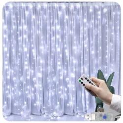 Hurtnet 200 micro LED-es USB-s beltéri fényfüggöny, 8 világítási móddal, távirányítóval, 2 x 2 m, hideg fehér, IP65, HT (2280)