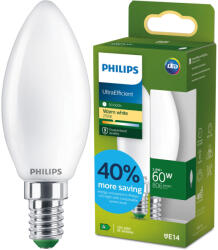 Philips LED izzó E14 gyertya B35 3.8W = 60W 806lm 212lm/W 2700K Meleg 300° Tejes A OSZTÁLYÚ UltraEfficient Philips (8721103052032)