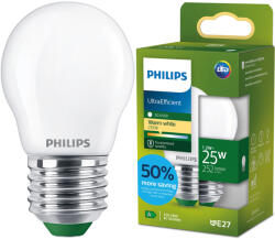 Philips LED izzó E27 gömb alakú P45 1.2W = 25W 252lm 210lm/W 2700K Meleg 300° Tejes A OSZTÁLYÚ UltraEfficient Philips (8721103052230)