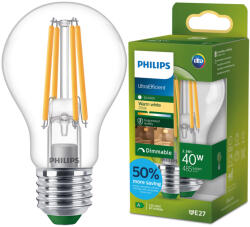 Philips LED izzó E27 A60 2, 3 W = 40 W 485 lm 212 lm/W 2700 K Meleg 300° A OSZTÁLYÚ Szabályozható UltraEfficient Philips (8721103051936)