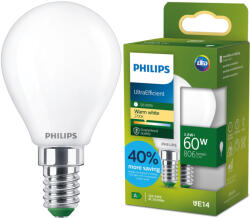 Philips LED izzó E14 gömb alakú P45 3, 8 W = 60 W 806 lm 212 lm/W 2700 K Meleg 300° Tejes A OSZTÁLYÚ UltraEfficient Philips (8721103052070)