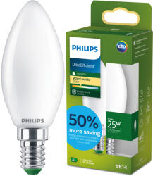 Philips LED izzó E14 gyertya B35 1.2W = 25W 252lm 210lm/W 2700K Meleg 300° Tejes A OSZTÁLYÚ UltraEfficient Philips (8721103052155)